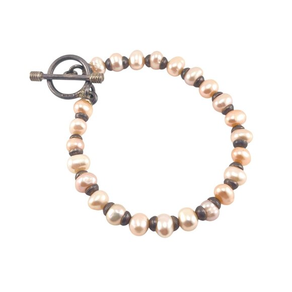 Freshwater Pearl Sterling Silver Beaded Bracelet With Toggle Clasp For Women - Picture 2 of 6